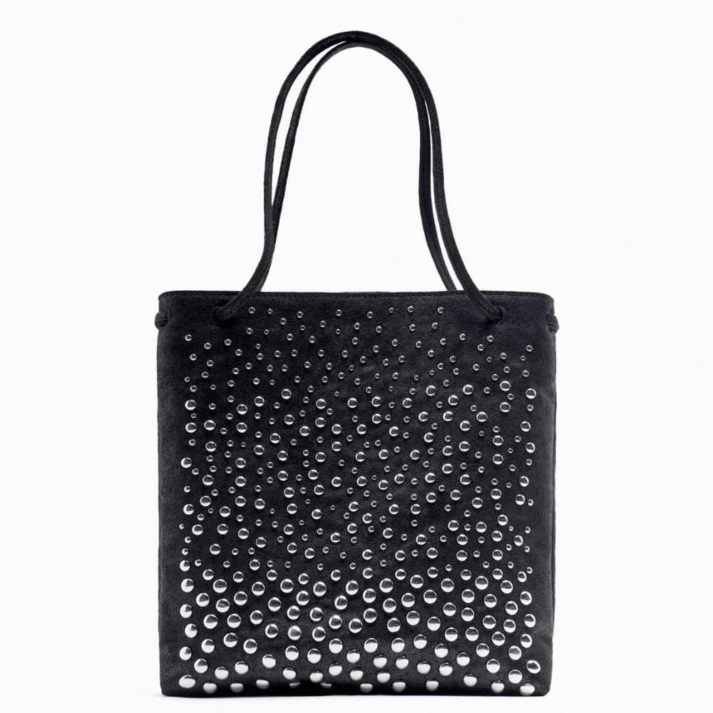 Zara Black Studded Velvet Tote